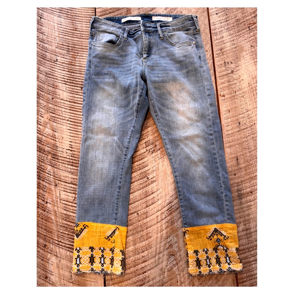 Pilcro and the Letterpress Hyphen Jeans 29 Skinny Patchwork Cuff Boho